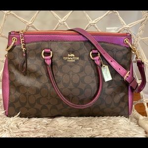 Coach Mia brown & pink Metallic satchel handbag